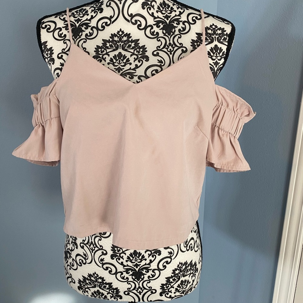 Pink off the shoulder tank top with ruffle sleeve